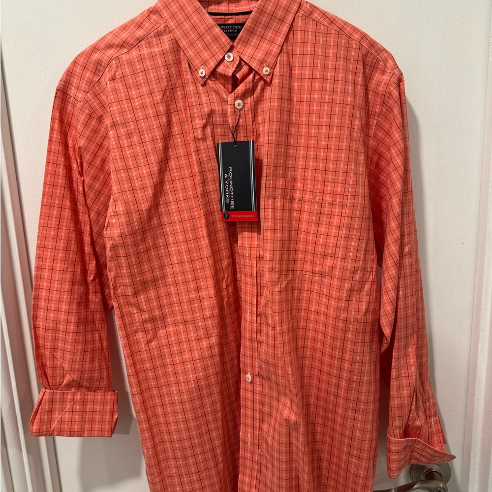 Roundtree & Yorke Men's Red Plaid Button Down Shirt